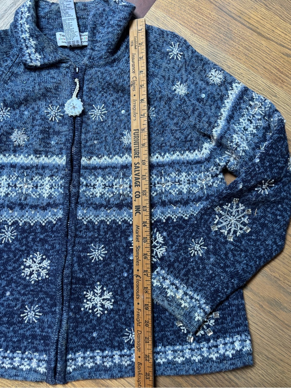 Tiara International Snowflake Embellished Cardigan Jacket Size Medium Beaded - Picture 7 of 10
